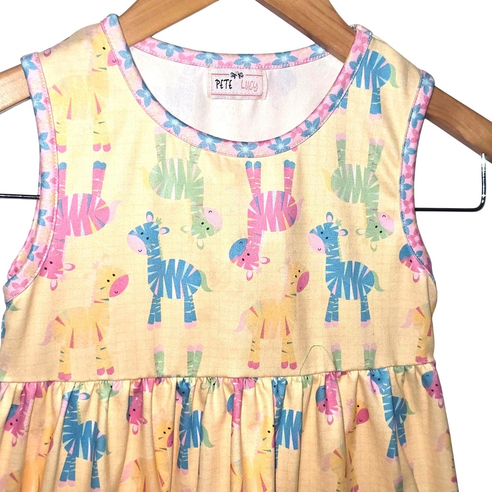 Pete + Lucy Girls Yellow Zebra Print Ruffle Pocket Dress Size 6X - Picture 4 of 8